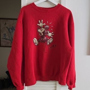 Vintage 90s Disney Red Swatshirt Apparel with Logo Mickey Mouse Size L
